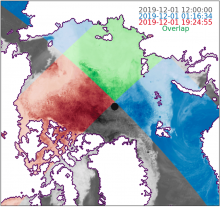 overlap of two satellite swaths in the Arctic Ocean
